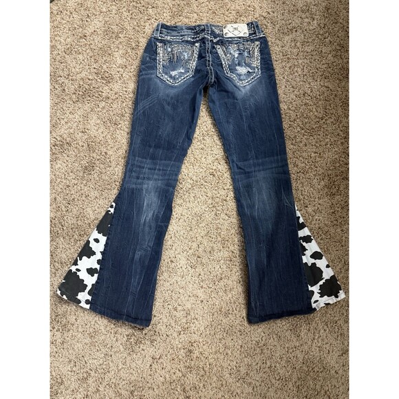 MISS ME Jeans Sunny Boot 28x33 Cow Print Distressed Denim Med Wash Flare Y2K - Picture 13 of 16